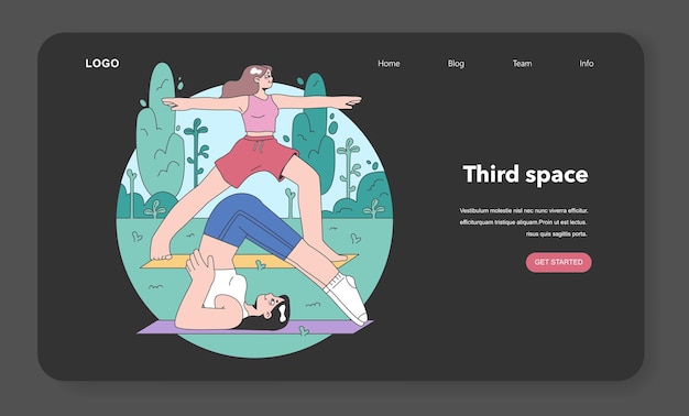 Vector third place night or dark mode web banner or landing page social surroundings community life