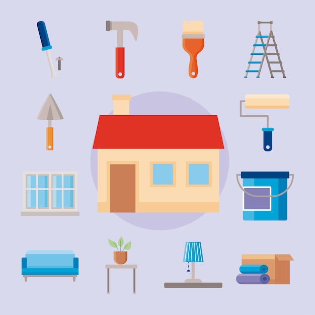 Thirteen home improvement set icons