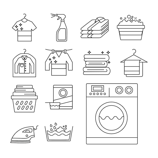 Vettore tredici set di icone del servizio di lavanderia
