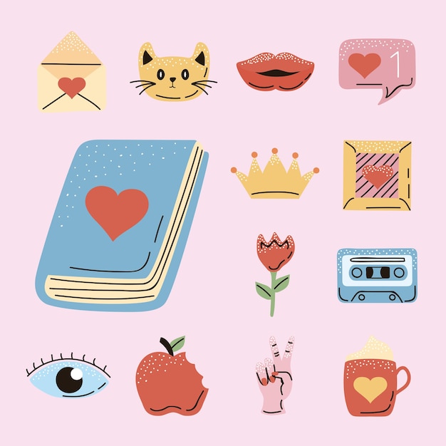 Vector thirteen love patches icons