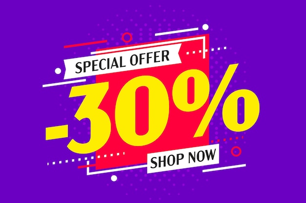 Thirty percent price discount special offer poster bright design