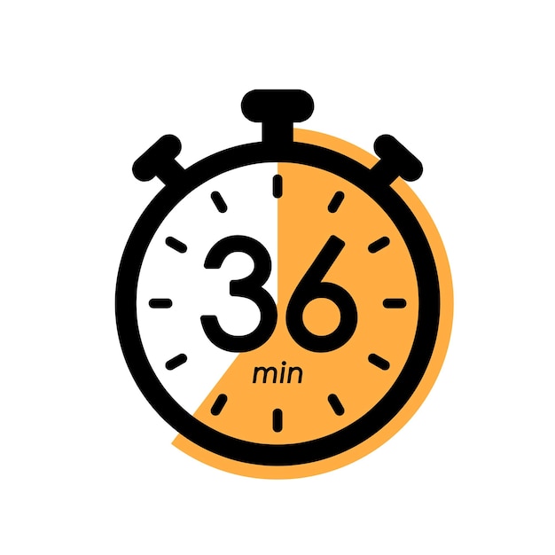 Thirty six minutes stopwatch icon timer symbol cooking time cosmetic or chemical application time 36 min waiting time vector illustration