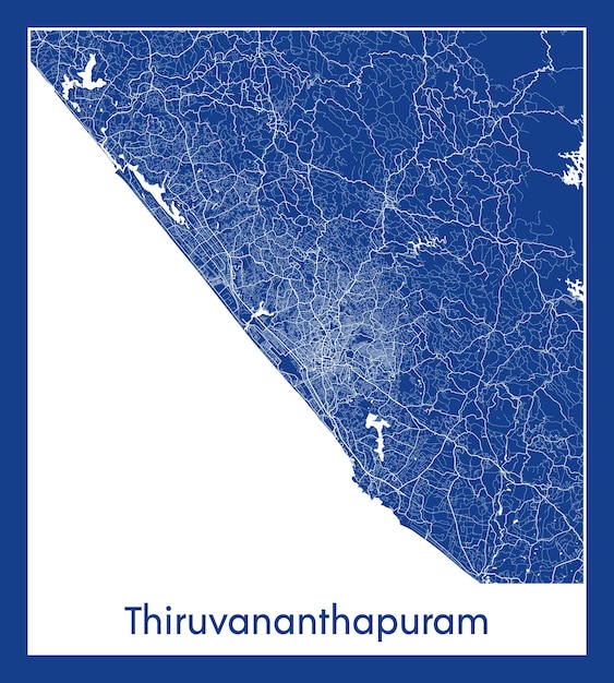 Thiruvananthapuram 인도 아시아 도시 지도 파란색 인쇄 벡터 그림
