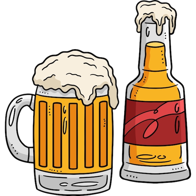 Vector this cartoon clipart shows a beer bottle and mug beer illustration