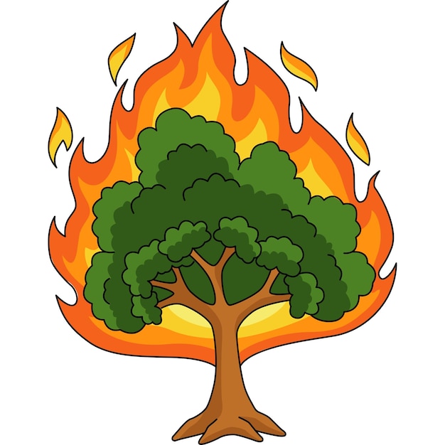 Vector this cartoon clipart shows a burning bush illustration