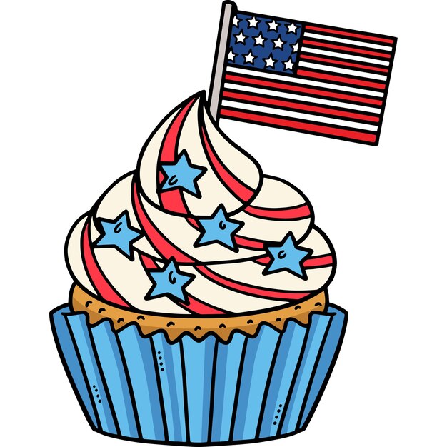 Vector this cartoon clipart shows cupcakes with an american flag illustration