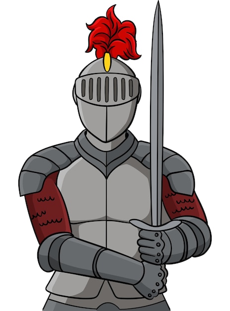 This cartoon clipart shows a Knight in Armor illustration