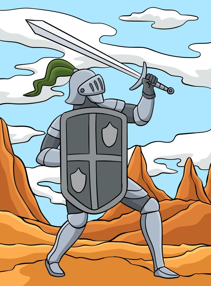 Вектор this cartoon clipart shows a knight attacking pose illustration