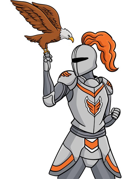 This cartoon clipart shows a knight with an eagle illustration