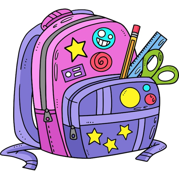 이 만화 클립 아트는 학교 가방 삽화를 보여줍니다.