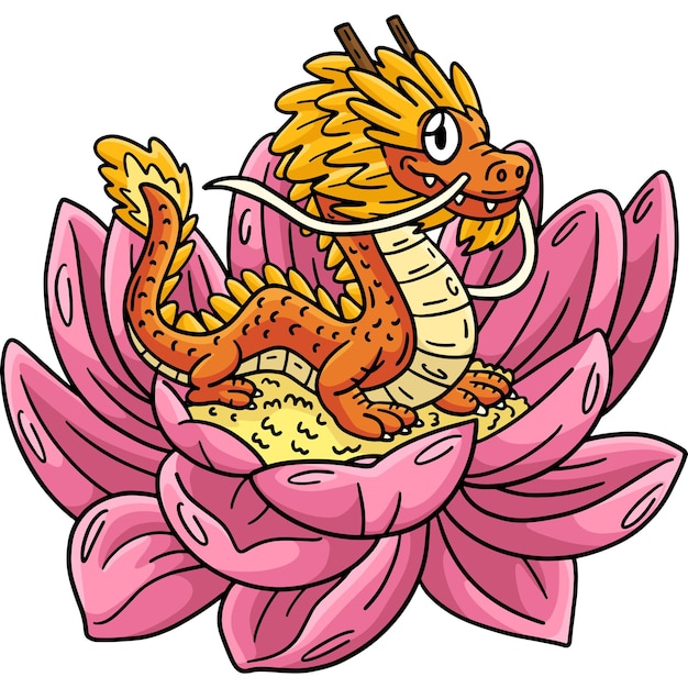 This cartoon clipart shows a Year of the Dragon Small Dragon Flower illustration