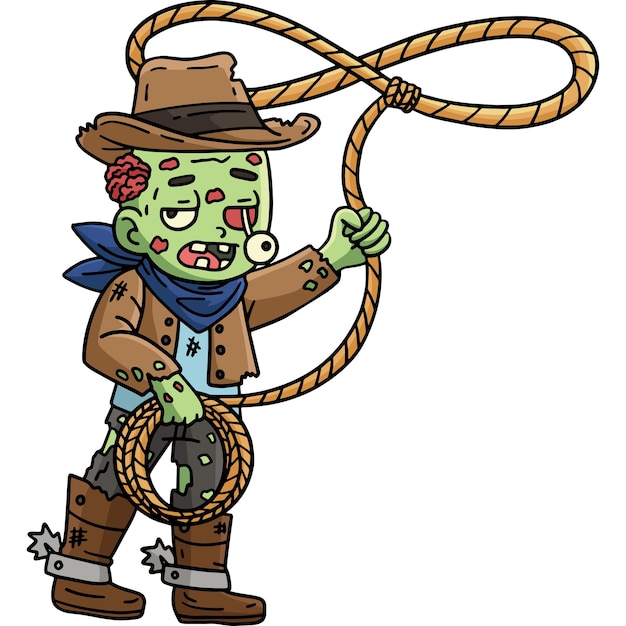 Questa clip di cartone animato mostra un zombie in un'illustrazione di cowboy outfit