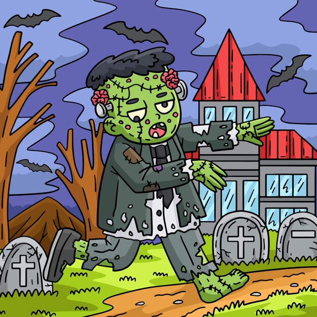 Vector this cartoon clipart shows a zombie frankenstein illustration