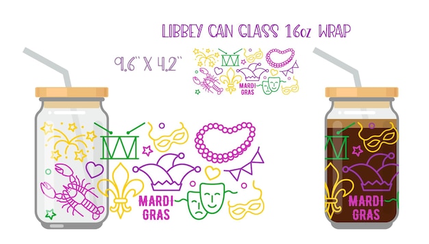 This girl need a drink Mardi Gras design Printable Full wrap for libby glass can