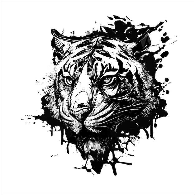 This ink splatz tiger head vector illustration is a bold and striking design featuring intricate de