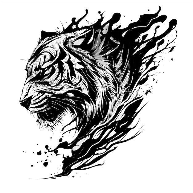 This ink splatz tiger head vector illustration is a bold and striking design featuring intricate de