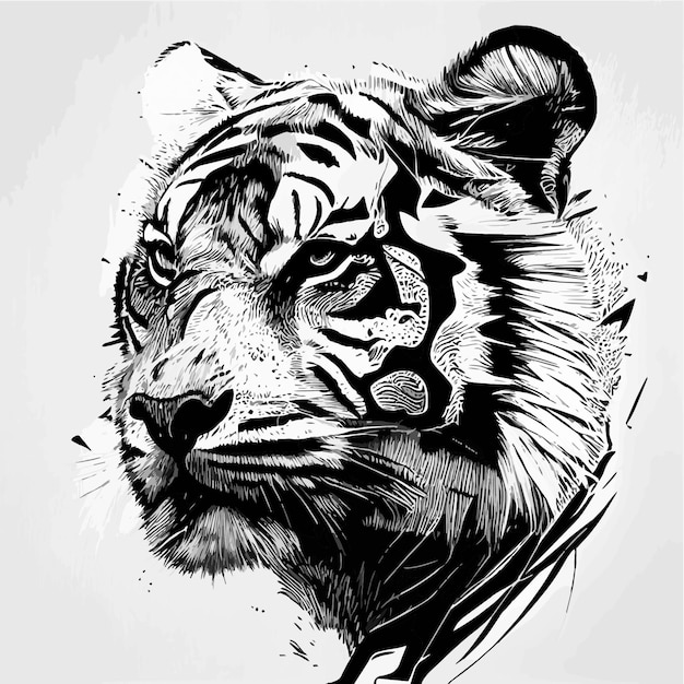 This ink splatz tiger head vector illustration is a bold and striking design featuring intricate de