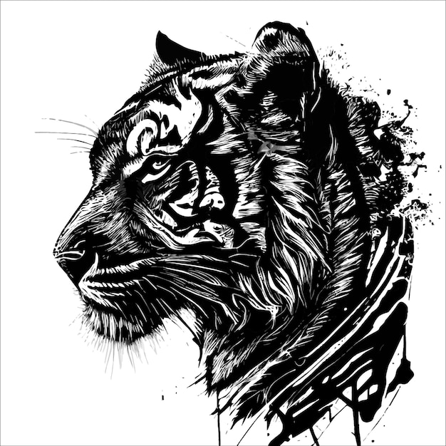 This ink splatz tiger head vector illustration is a bold and striking design featuring intricate de