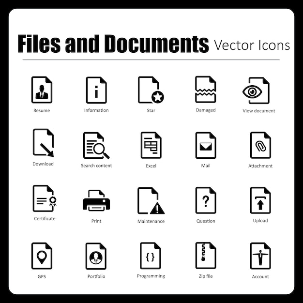 벡터 이것은 24 개의 손으로 만든 픽셀 완벽한 파일 및 문서 터 아이콘의 컬렉션입니다.