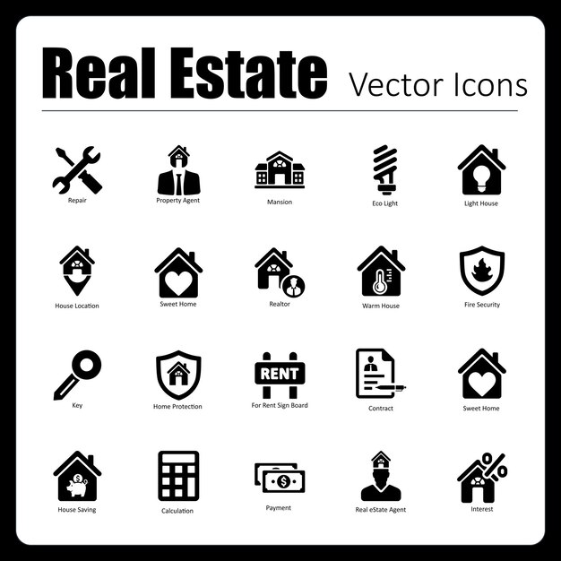 This is a collection of 20 beautiful handcrafted pixel perfect Real Estate vector icons