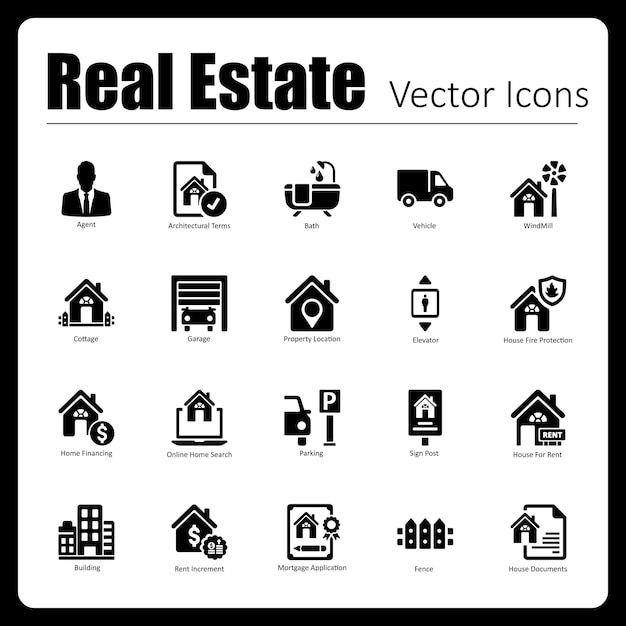 This is a collection of 20 beautiful handcrafted pixel perfect Real Estate vector icons