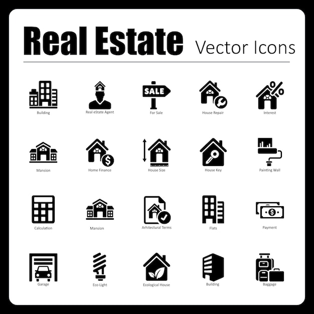 This is a collection of 20 beautiful handcrafted pixel perfect Real Estate vector icons