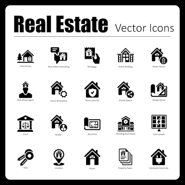 This is a collection of 20 beautiful handcrafted pixel perfect Real Estate vector icons