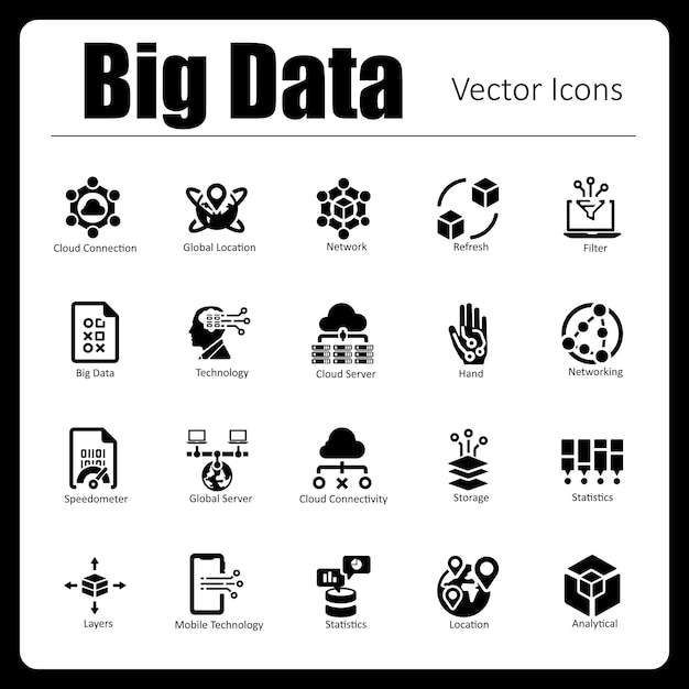 Vector this is a collection of 24 handcrafted pixel perfect big data vector icons