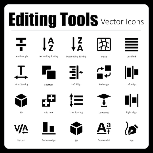 Vector this is a collection of 24 handcrafted pixel perfect editing tools vector icons