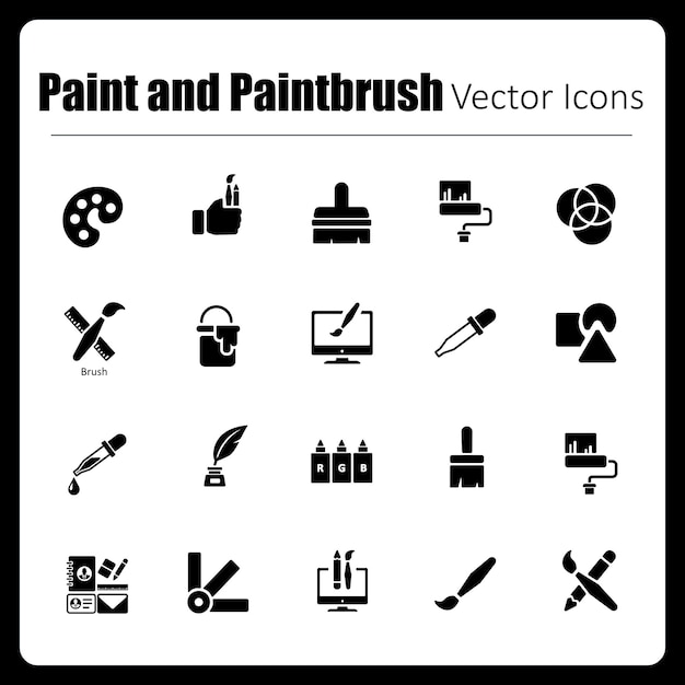 Vector this is a collection of 24 handcrafted pixel perfect paint and paintbrush vector icons