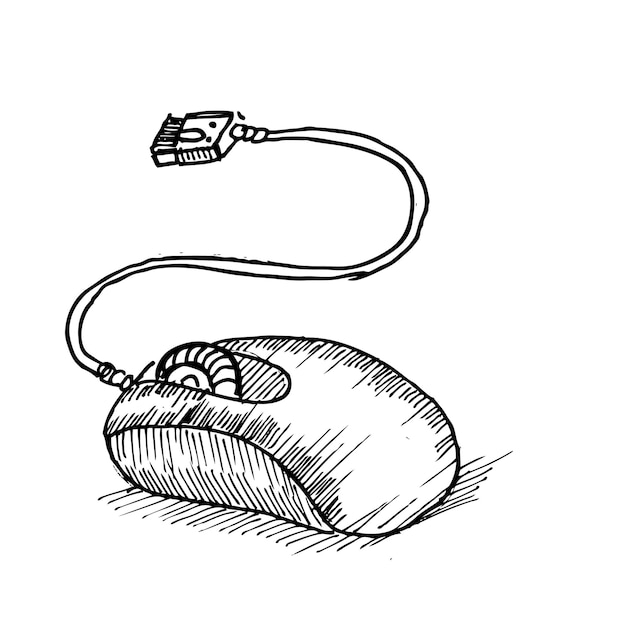 This is hand drawn sketch illustration of mouse computer