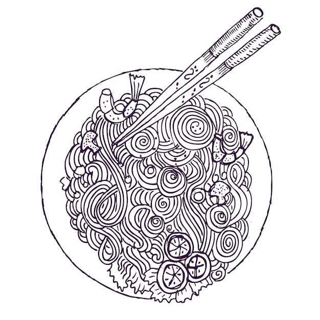 Questa è l'illustrazione vettoriale disegnata a mano di noodle