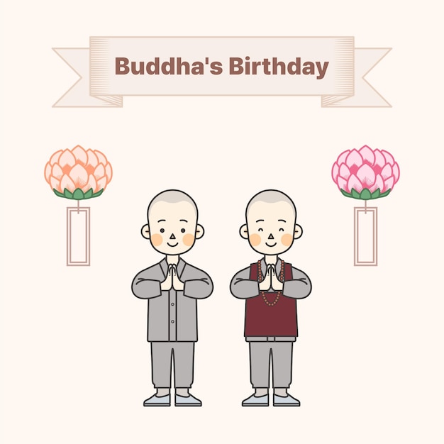 This is an illustration of a child monk commemorating buddha's birthday
