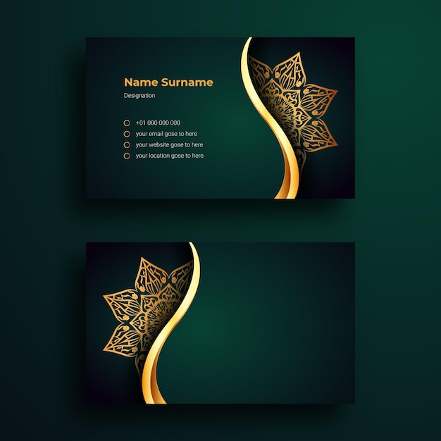 This is luxury business card design template with luxury ornamental mandala arabesque background