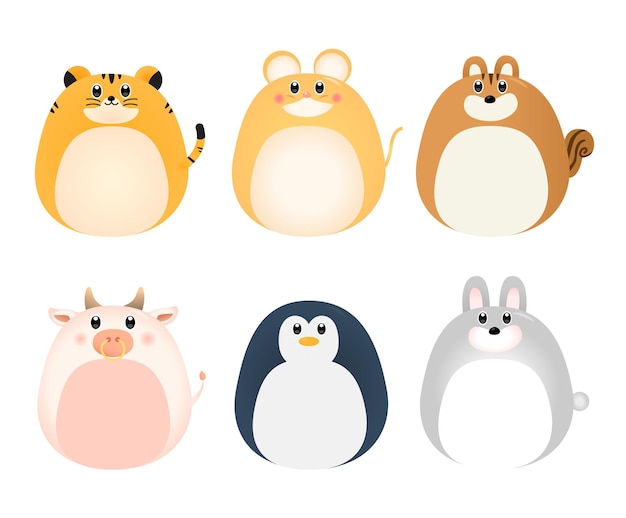 This is a set label of memo illustration set of various animals' faces and bodies in a cute style