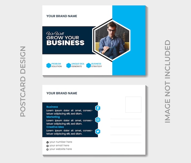 This postcard design template for businesses includes a range of vector flat designs