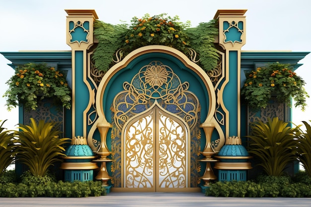 In this regal photograph a majestic door adorned with intricate carvings and embellishments stands