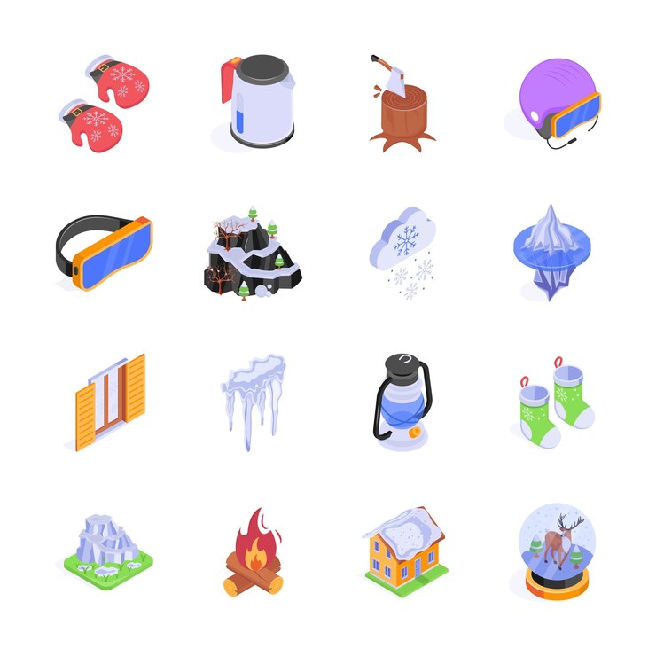 Vector this set of isometric icons captures the essence of winter