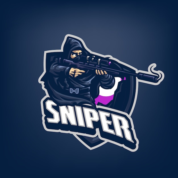 스나이퍼 마스코트 로고입니다. 이 로고는 스포츠, 스 트리머, 게임 및 eSport 로고에 사용할 수 있습니다.