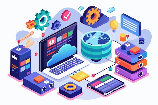 this visual highlights tools and tech for enhancing local data storage in internetconnected devices optimizing local data storage for internet devices and web apps using flat illustrations