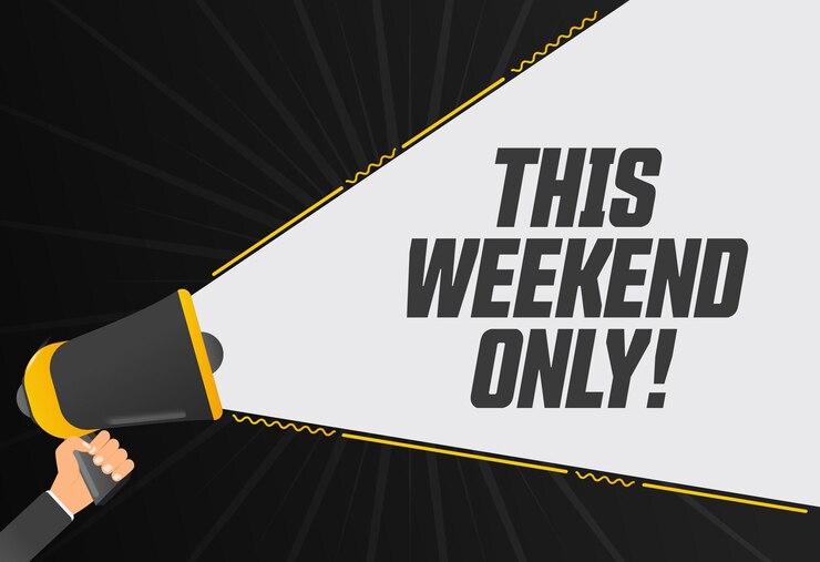 Vector this weekend only megaphone in hand promotion banner