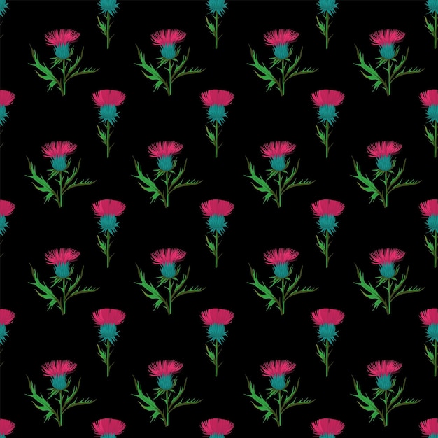 Thistle plant seamless pattern colorful illustration for fabric paper design