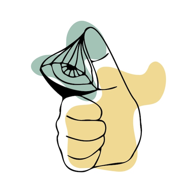 Vector thomb up ok finger gesture big finger up sig and magic eye on abstract spots background