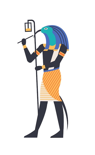 Thoth - god of moon, wisdom and magic, deity or mythological creature with bird or ibis head holding ankh symbol