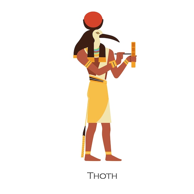 Thoth, Ibis-headed god of Ancient Egypt. Old Egyptian deity of writing, wisdom, science. Mythological religious character with moon disk. Flat graphic vector illustration isolated on white background.