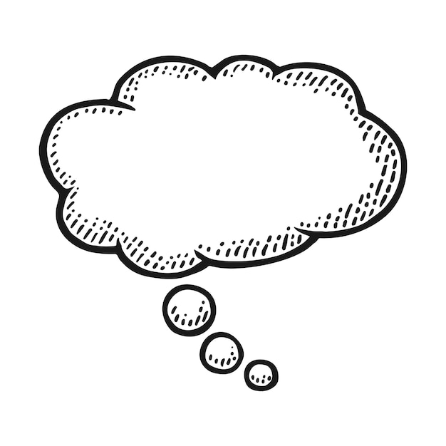 Пузырь мысли изолирован на белом фоне Винтажная черная векторная гравировка иллюстрация для плакатной информационной графической сети