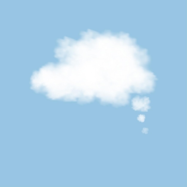 Thought cloud on blue sky, white blank speech in 3d fluffy cloud.