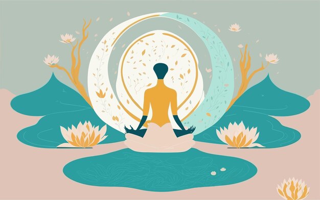 Vector thought provoking vector illustration that explores the concept of mindfulness and inner peace