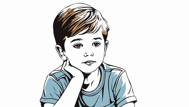 Thoughtful Boy Vector Illustration