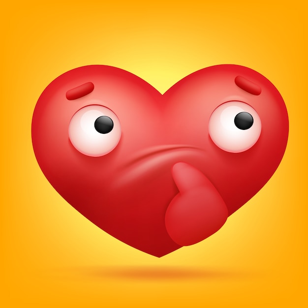 Vector thoughtful emoji heart cartoon character icon.